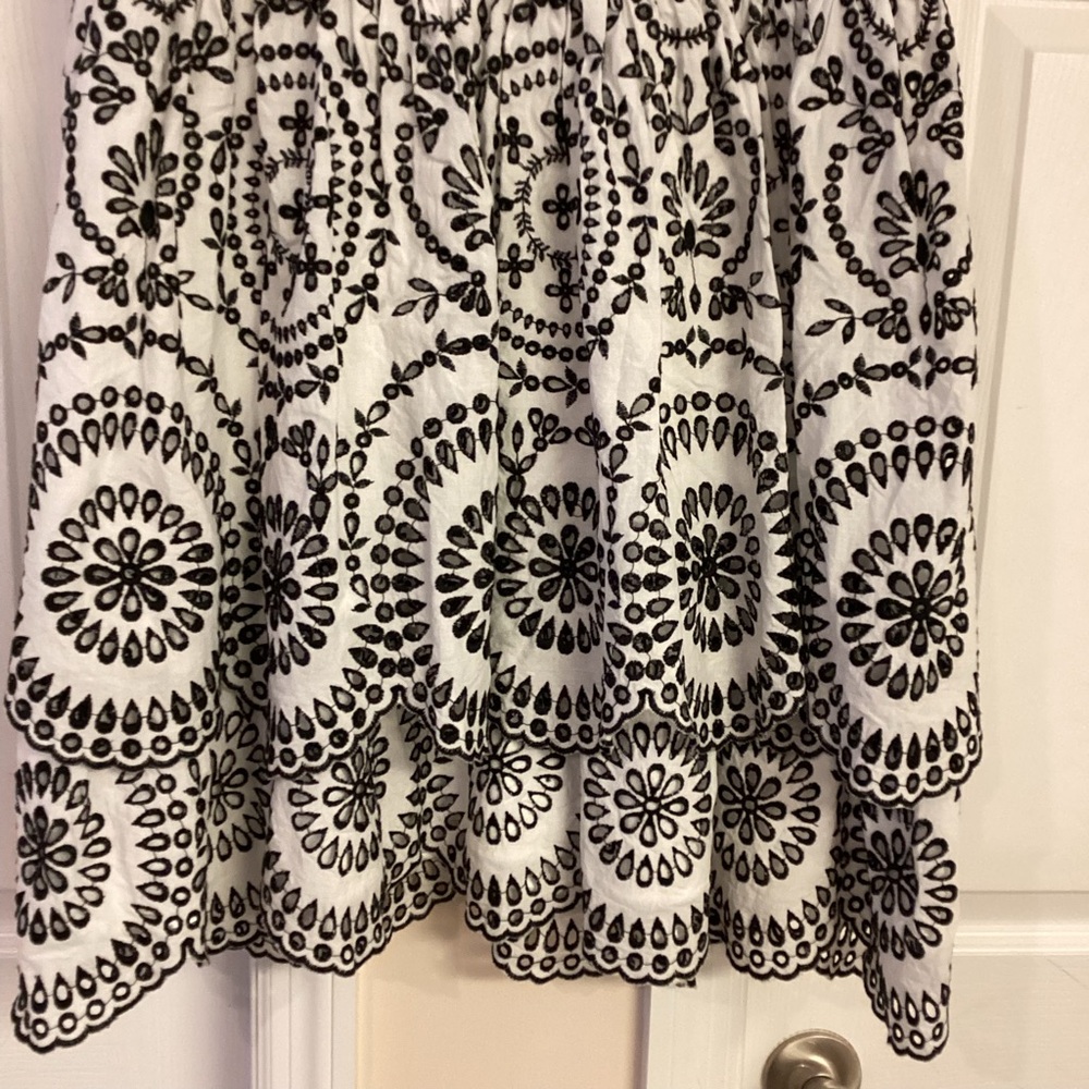 Express Black & White Embroidered Eyelet Tiered Fit & Flare Dress - Picture 4 of 12